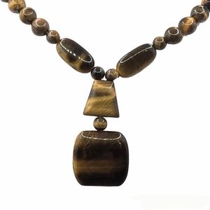 NEW South African Yellow Tiger's Eye Beaded Necklace with Pendant